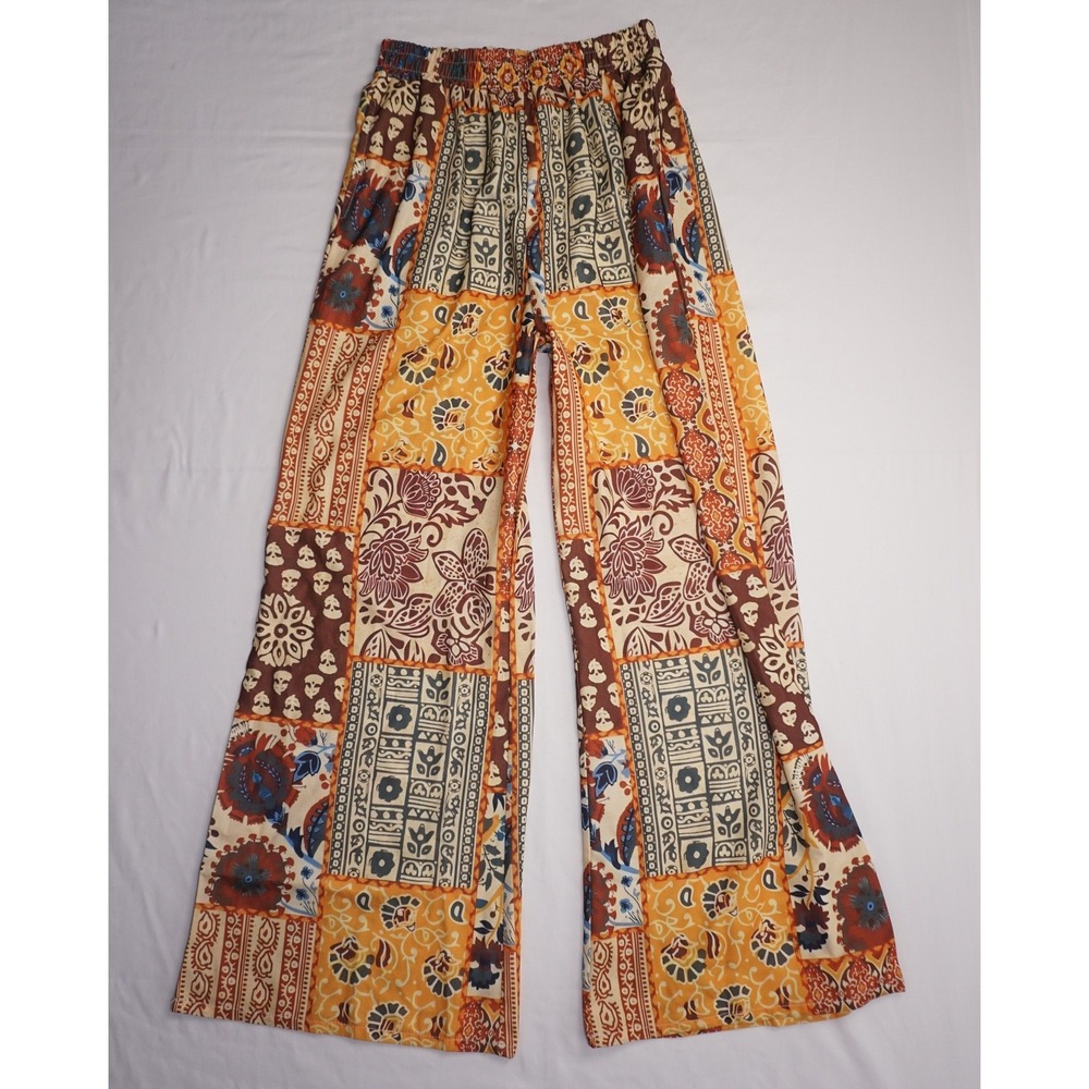 Patchwork Size S Wide Leg Pants Multicolor Boho Print